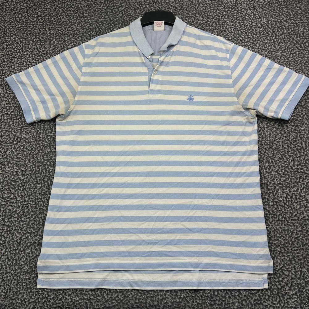 Brooks Brothers Performance Polo Shirt Men XL Blue White Striped Cotton